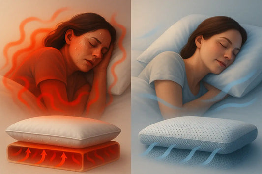Vizualizáció a túlmelegedés okozta alvászavar és a hűs levegőt engedő légáteresztő párna különbségéről