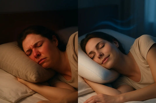 Allergént megkötő rossz párna és friss légáteresztő ergonomikus párna vizuális összehasonlítása