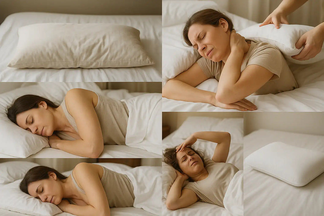 Elhasználódott, lapos párna és friss ergonomikus párna összehasonlító vizuális megjelenítése